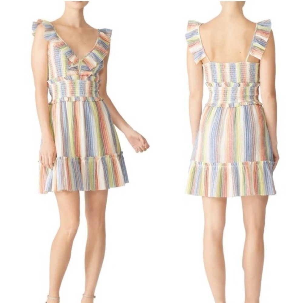 Saylor Alma Smocked Rainbow Stripe Gauze Dress